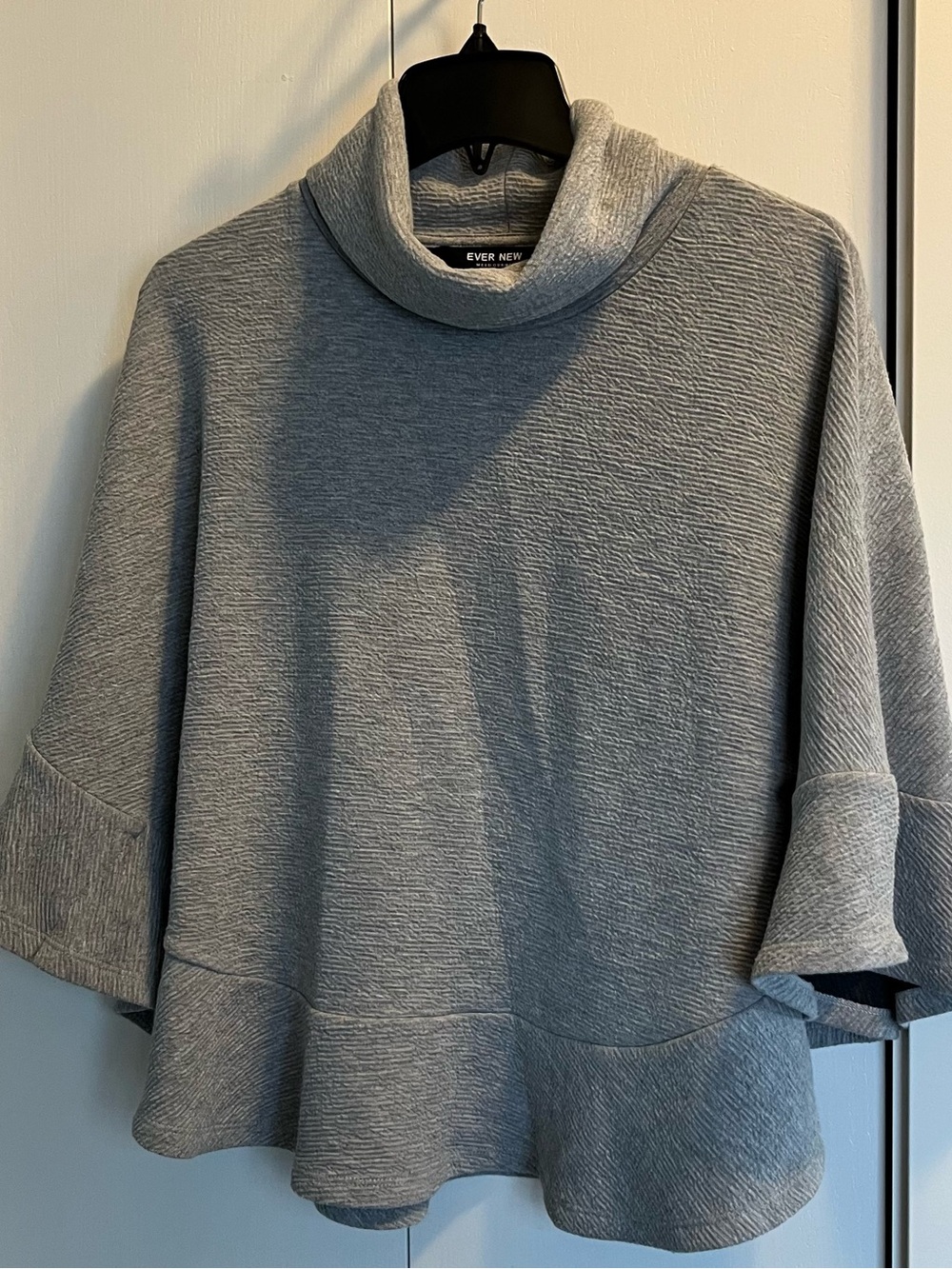 Ever New Gray Funnel Neck Textured Swing Poncho Sweater